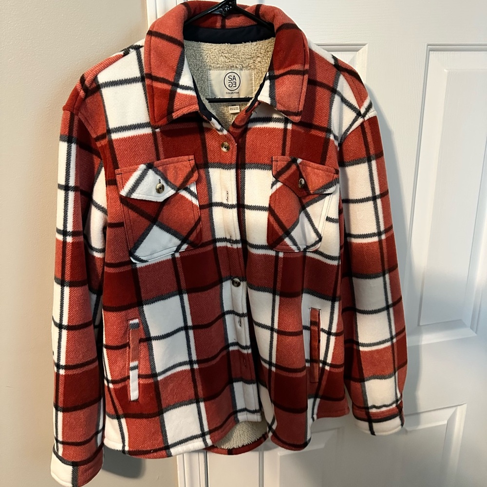 Red and White Plaid Jacket sage collective size medium
